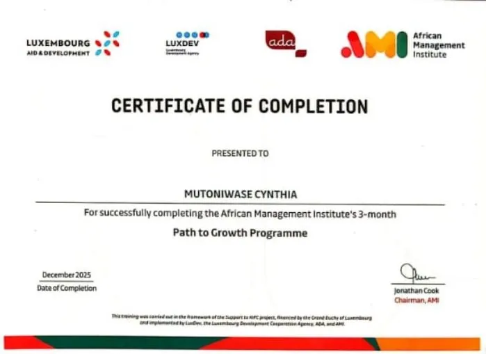 African Management Institute certificate for the Path to Growth Programme, December 2025