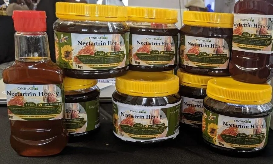 Jars of Nectartrin Honey with yellow lids